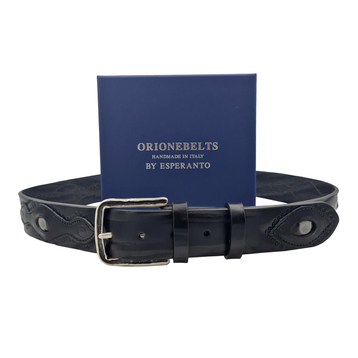 Cintura 4 cm in vero cuoio di toro ricamato con fibbia Argento america