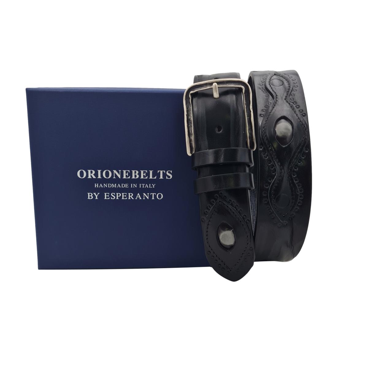 Cintura 4 cm in vero cuoio di toro ricamato con fibbia Argento america