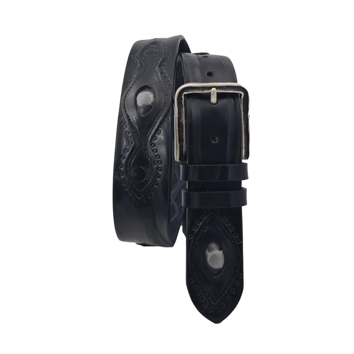 Cintura 4 cm in vero cuoio di toro ricamato con fibbia Argento america