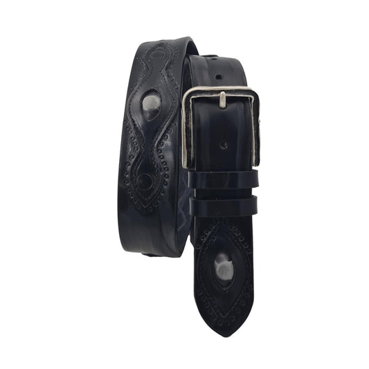 Cintura 4 cm in vero cuoio di toro ricamato con fibbia Argento america