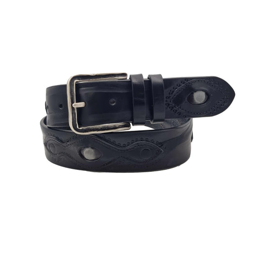 Cintura 4 cm in vero cuoio di toro ricamato con fibbia Argento america