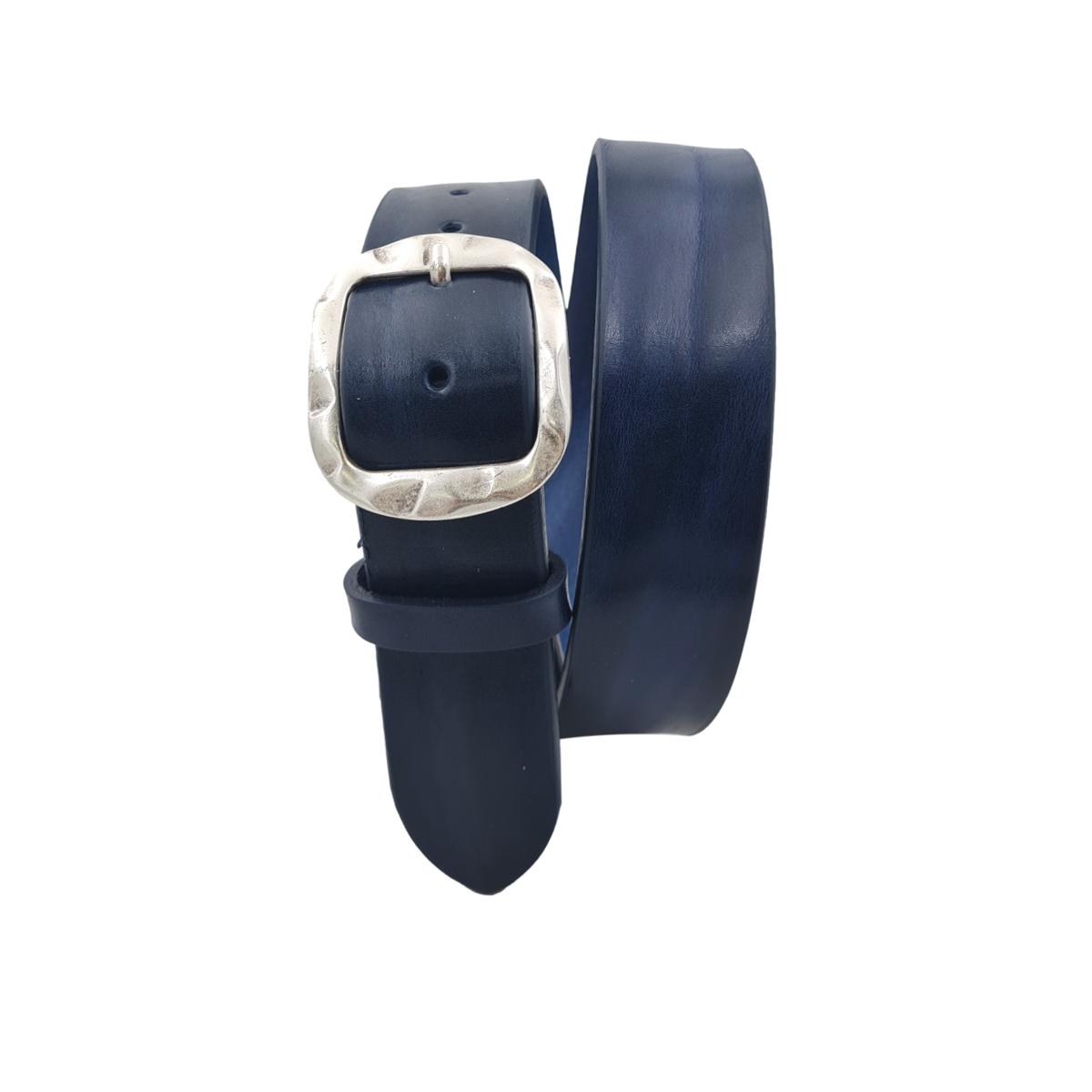 Cintura in vero cuoio di toro Plissettato 4 cm con fibbia intera Argento Antico