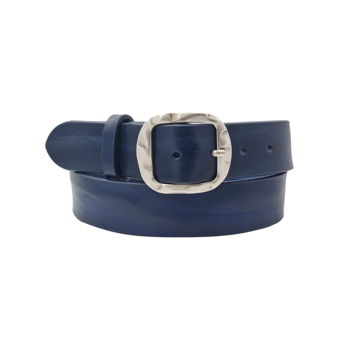 Cintura in vero cuoio di toro Plissettato 4 cm con fibbia intera Argento Antico