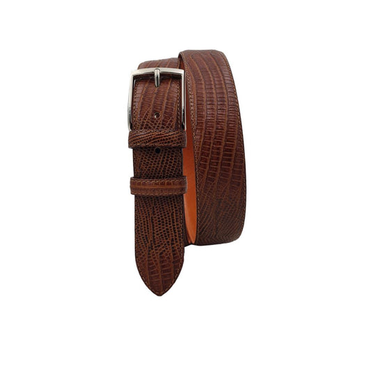 Cintura 3,5 cm Stampato Lucertola con fodera in Pelle bovina e Fibbia anallergica - Cognac