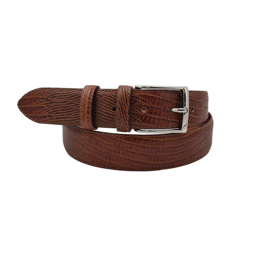 Cintura 3,5 cm Stampato Lucertola con fodera in Pelle bovina e Fibbia anallergica - Cognac