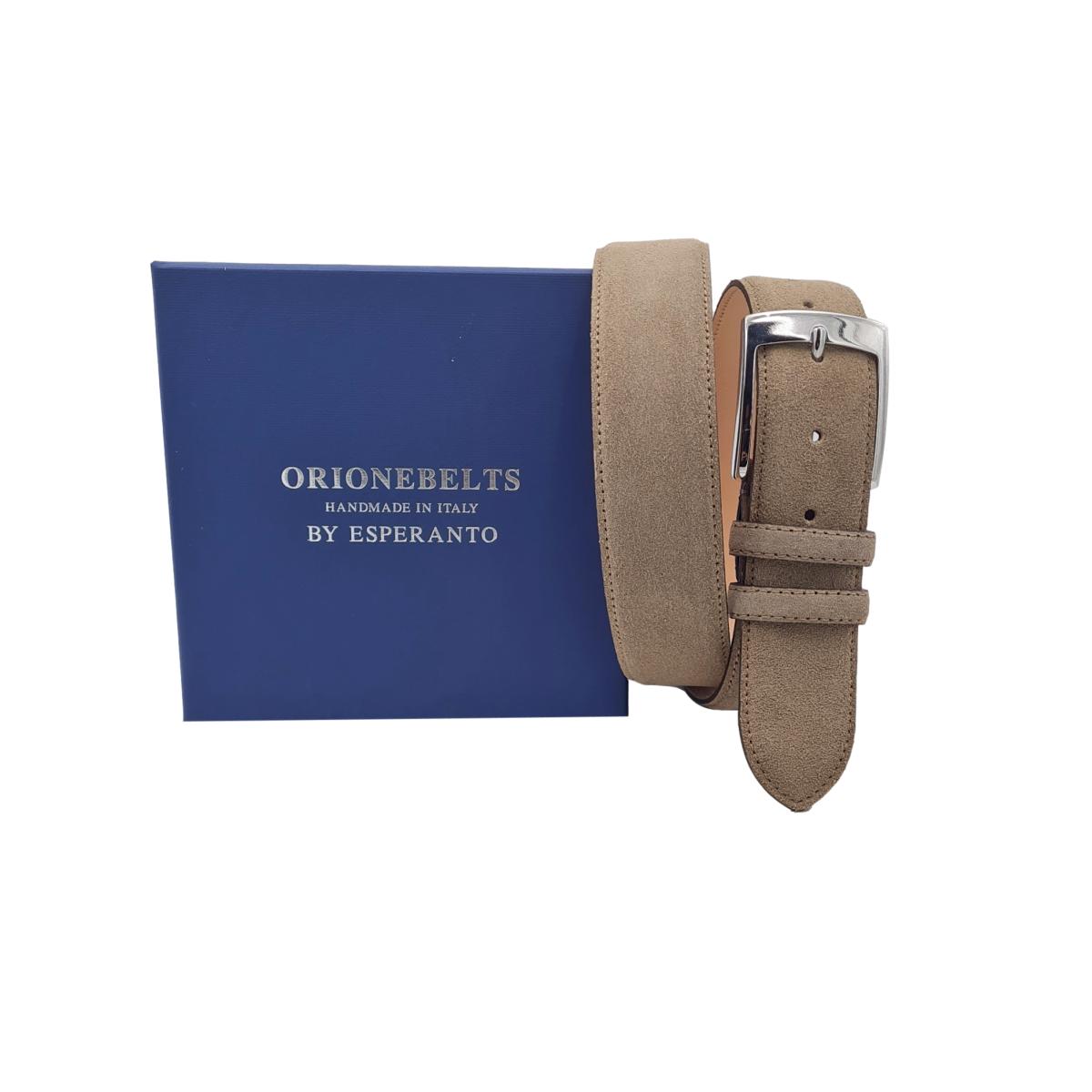 Cintura Uomo 4 cm in Pelle Scamosciata , fodera in pelle e fibbia anallergica - Taupè - ESPERANTOBELTS