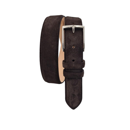 Cintura Uomo 3,5 cm in Pelle Scamosciata , fodera in pelle e fibbia anallergica - Moro