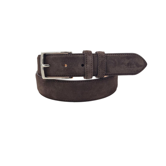 Cintura Uomo 3,5 cm in Pelle Scamosciata , fodera in pelle e fibbia anallergica - Moro