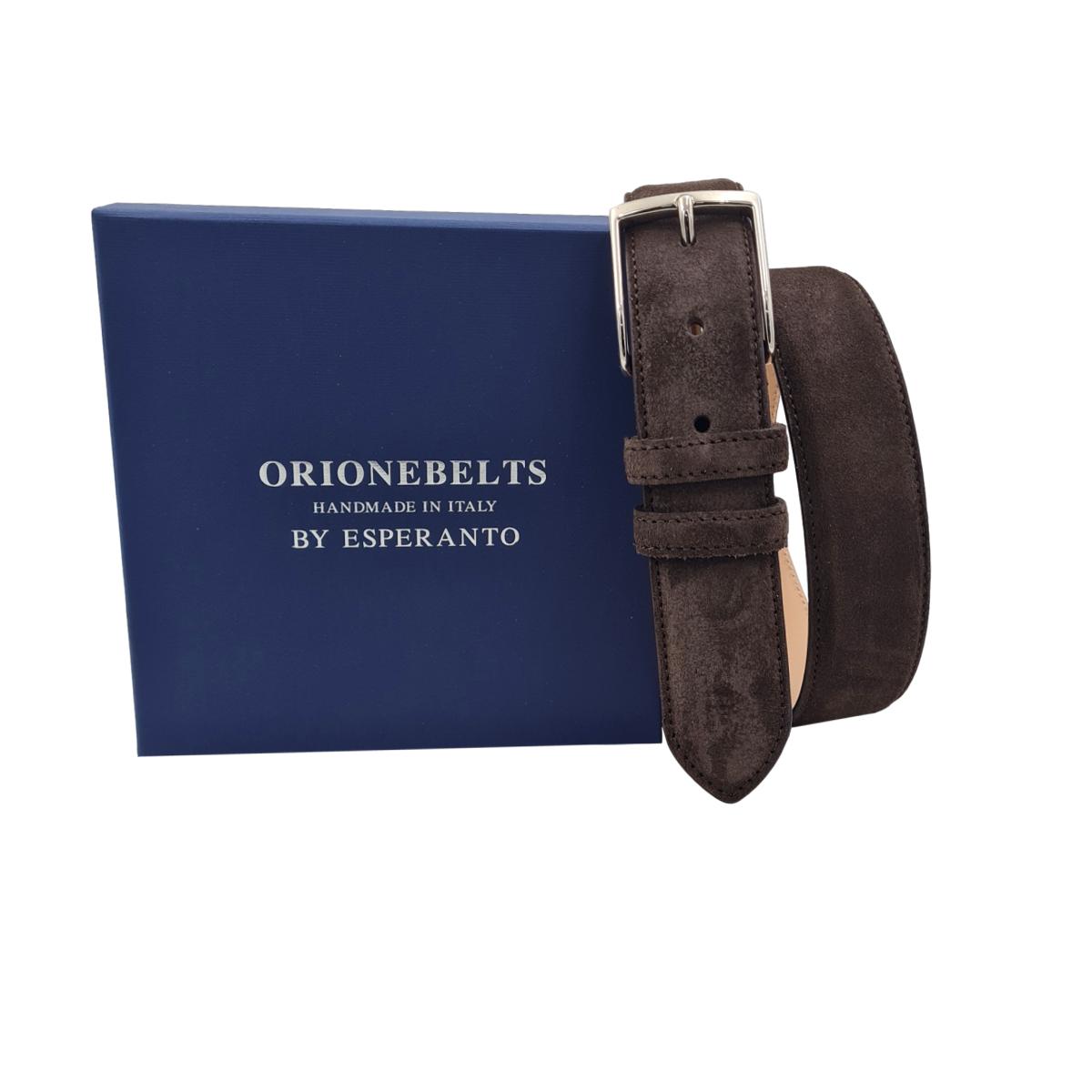 Cintura Uomo 3,5 cm in Pelle Scamosciata , fodera in pelle e fibbia anallergica - Moro