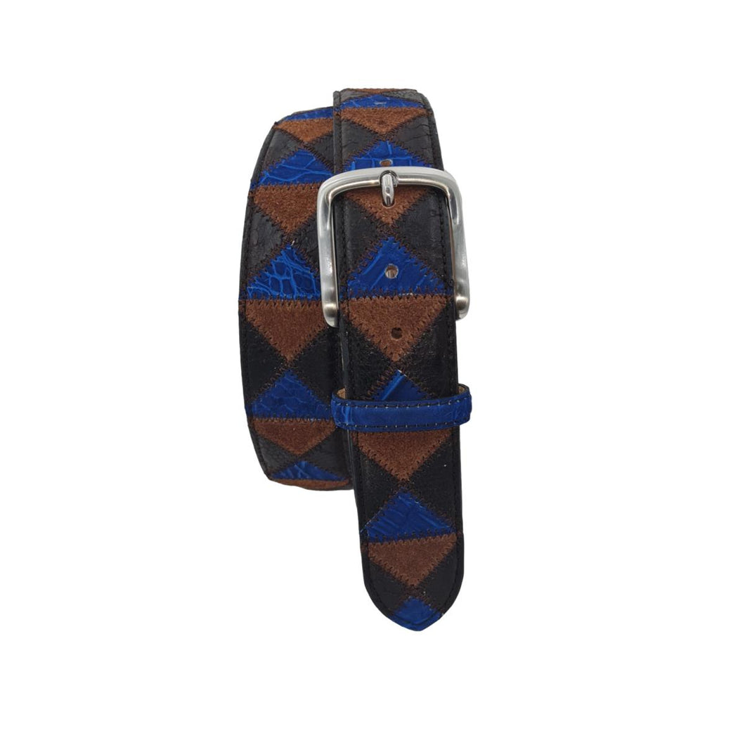  Cintura 4 cm in Coccodrillo Blu, pelle e Scamosciato, Nichel free
