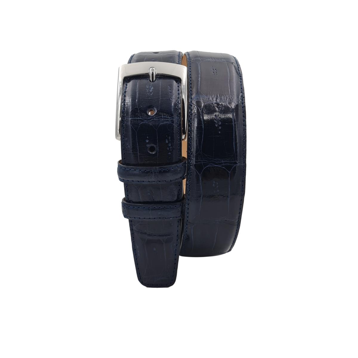 Cintura 4 cm in Coda di Coccodrillo con fodera Nabuk e fibbia anallergica - Blu - ESPERANTOBELTS