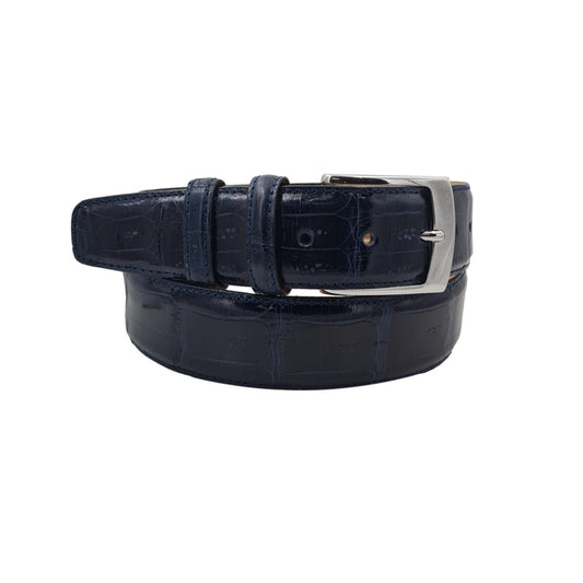 Cintura 4 cm in Coda di Coccodrillo con fodera Nabuk e fibbia anallergica - Blu - ESPERANTOBELTS