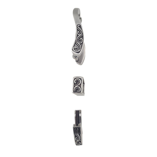 Fibbia 3,5 cm con passante e puntale anallergici con fantasie tribali laterali