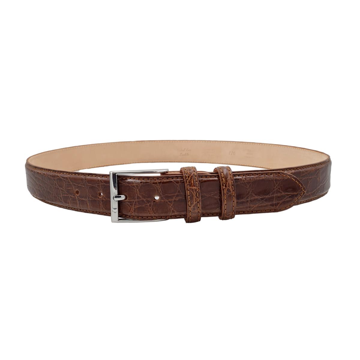 Cintura 3,5 cm in fianco di Coccodrillo Tabacco con fibbia anallergica - ESPERANTOBELTS