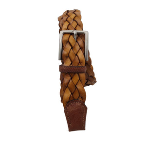 Cintura 3,5 cm intrecciata  in vero cuoio con fibbia anallergica - Legno