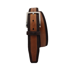 Cintura in cuoio e pelle scamosciata 3,5 cm bicolore con fibbia anallergica - Moro