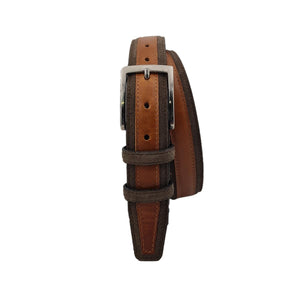 Cintura in cuoio e pelle scamosciata 3,5 cm bicolore con fibbia anallergica - Marrone Medio