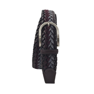 Cintura intrecciata 3,5 cm in cuoio e lana con fibbia anallergica - Moro