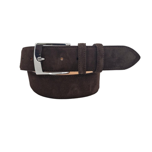 Cintura Uomo 4 cm in Pelle Scamosciata , fodera in pelle e fibbia anallergica - Moro