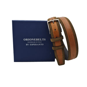 Cintura in cuoio e pelle scamosciata 3,5 cm bicolore con fibbia anallergica - Bosco