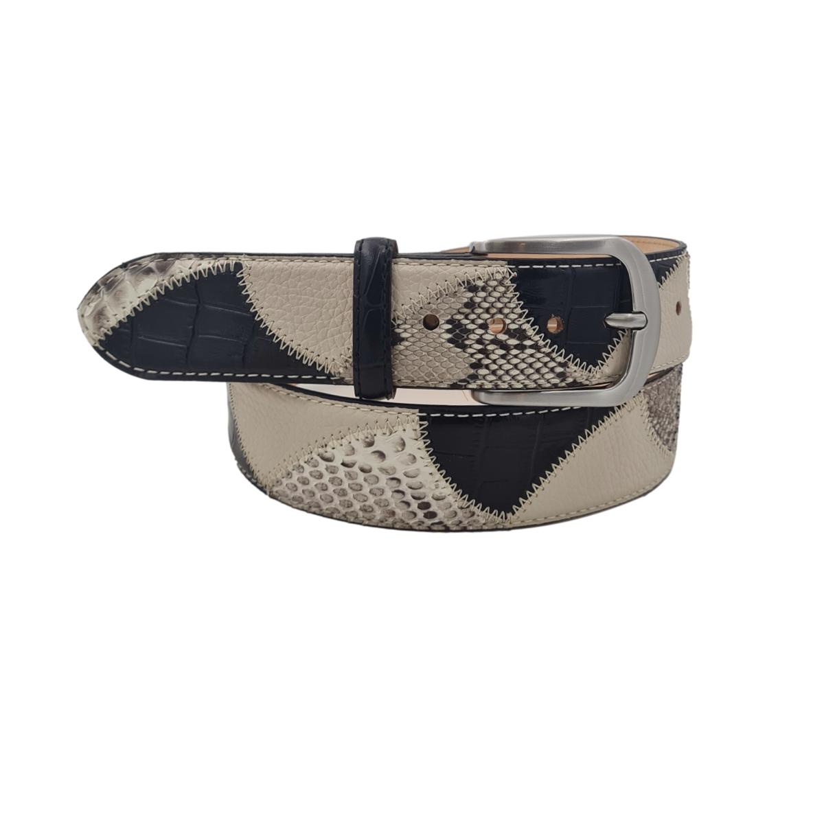 Cintura 4 cm in vero Pitone Roccia  e pelle stampato Coccodrillo