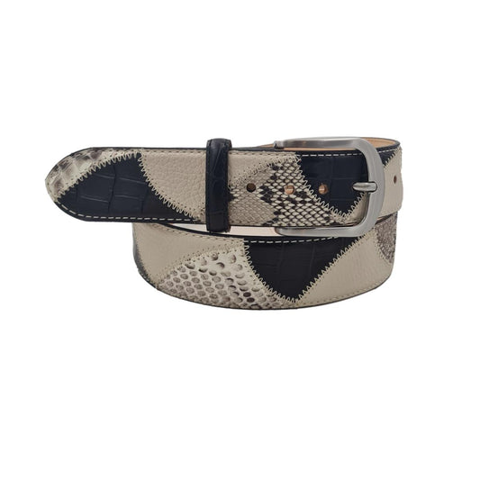 Cintura 4 cm in vero Pitone Roccia  e pelle stampato Coccodrillo