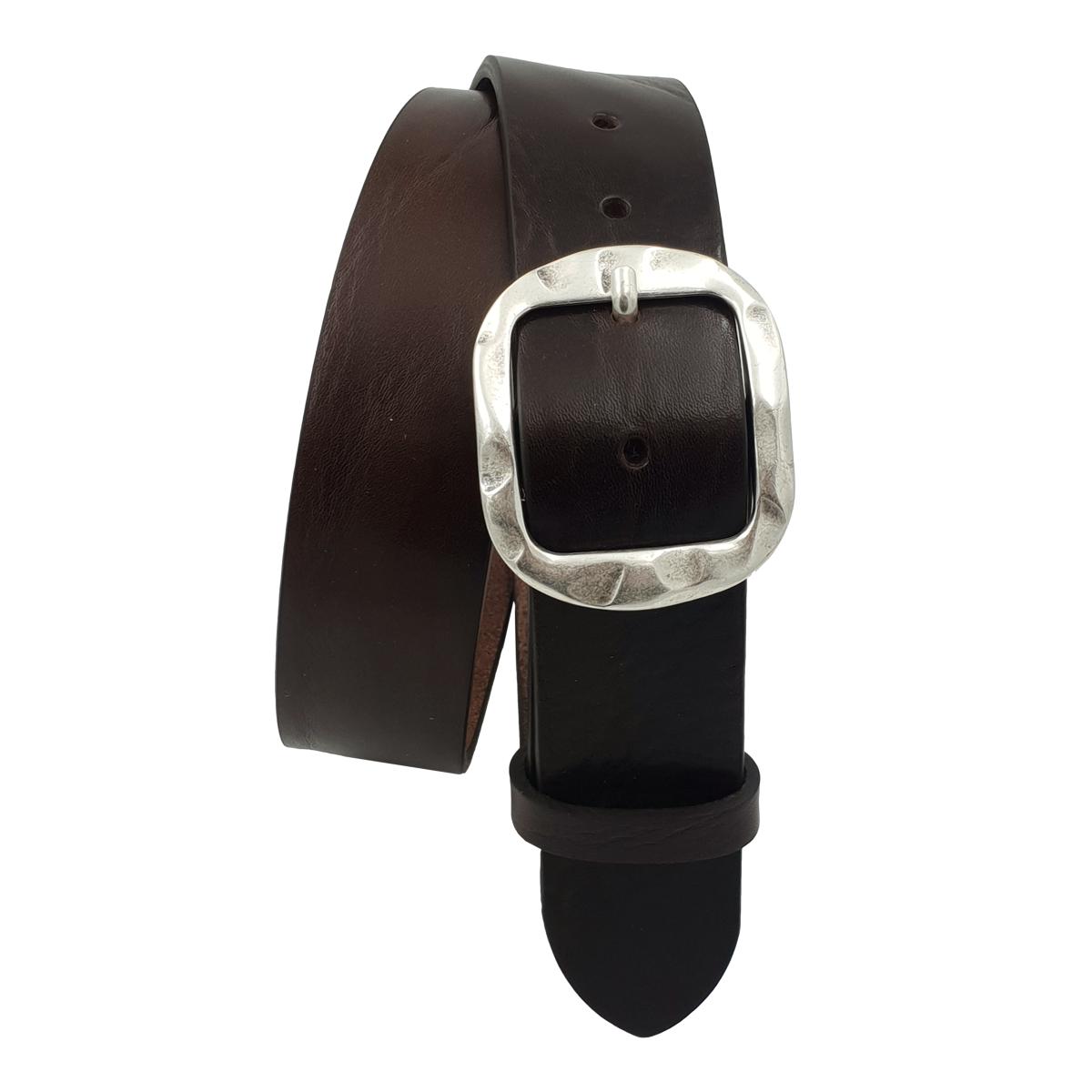 Cintura in vero cuoio di toro Plissettato 4 cm con fibbia intera Argento Antico