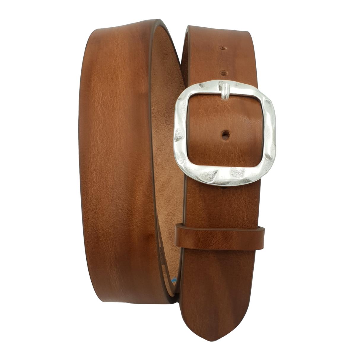 Cintura in vero cuoio di toro Plissettato 4 cm con fibbia intera Argento Antico