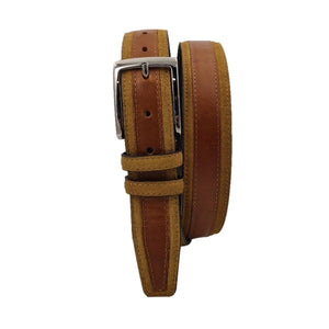 Cintura in cuoio e pelle scamosciata 3,5 cm bicolore con fibbia anallergica - Camel