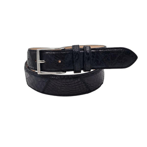 Cintura  3,5 cm in vero Coccodrillo Nero  con fibbia argentata
