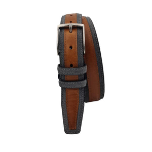 Cintura in cuoio e pelle scamosciata 3,5 cm bicolore con fibbia anallergica - Grigio