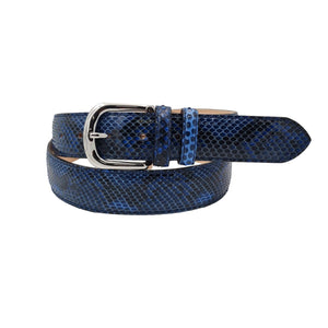 Cintura 3,5 cm in vera pelle di Pitone  con fibbia anallergica e fodera in cuoio - Blu
