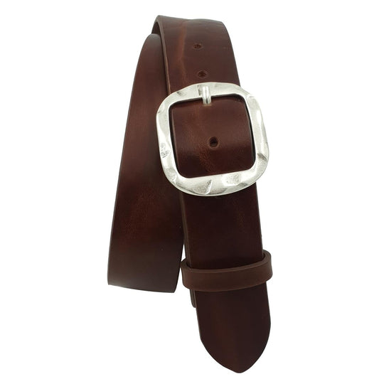 Cintura in vero cuoio di toro Plissettato 4 cm con fibbia intera Argento Antico
