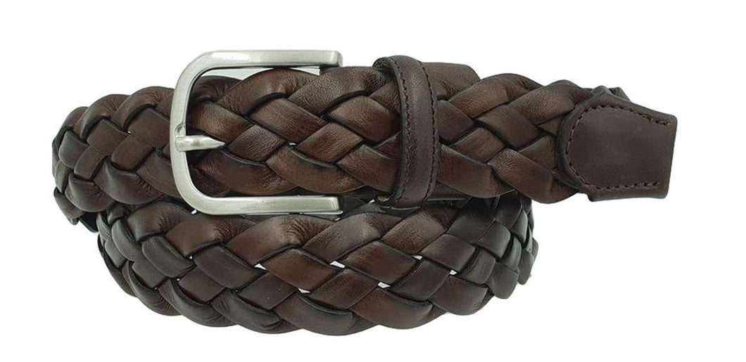 Cintura XXL 3,5 cm intrecciata in vera pelle con fibbia Nichel free  -Moro - ESPERANTOBELTS