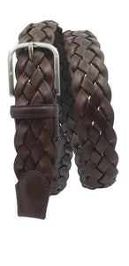 Cintura XXL 3,5 cm intrecciata in vera pelle con fibbia Nichel free  -Moro - ESPERANTOBELTS