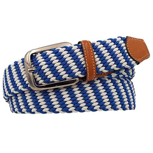Cintura elastica 3,5 cm a trama obliqua bicolore in Viscosa  ,Fibbia anallergica - Azzurro/Bianco