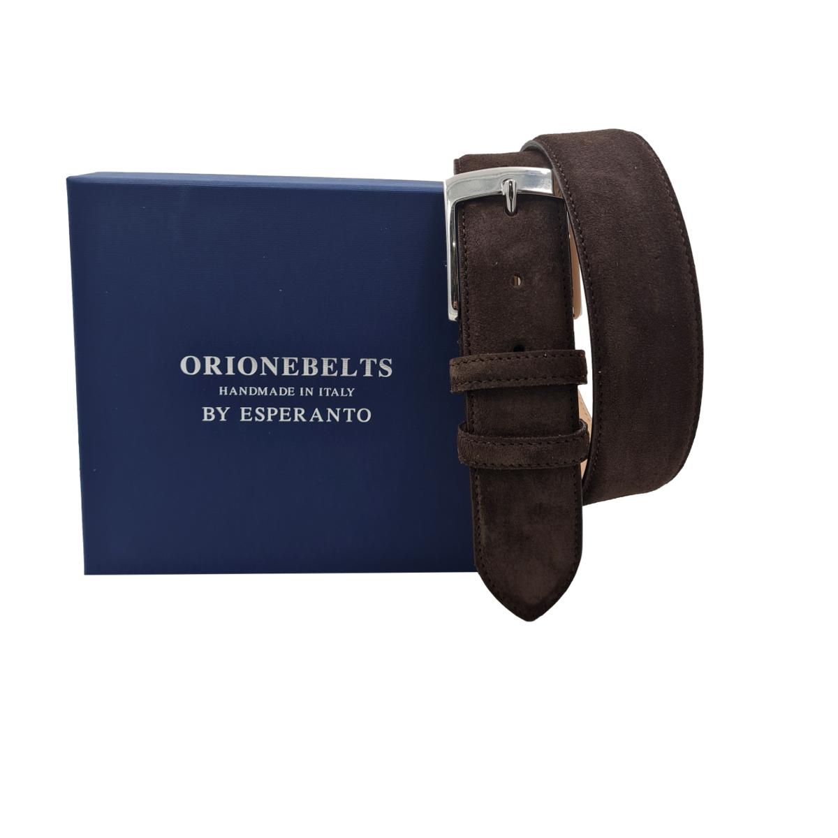 Cintura Uomo 4 cm in Pelle Scamosciata , fodera in pelle e fibbia anallergica - Moro