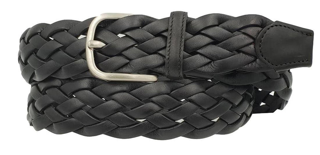 Cintura 4 cm intrecciata  in vera pelle con fibbia Nichel free - Nero - ESPERANTOBELTS