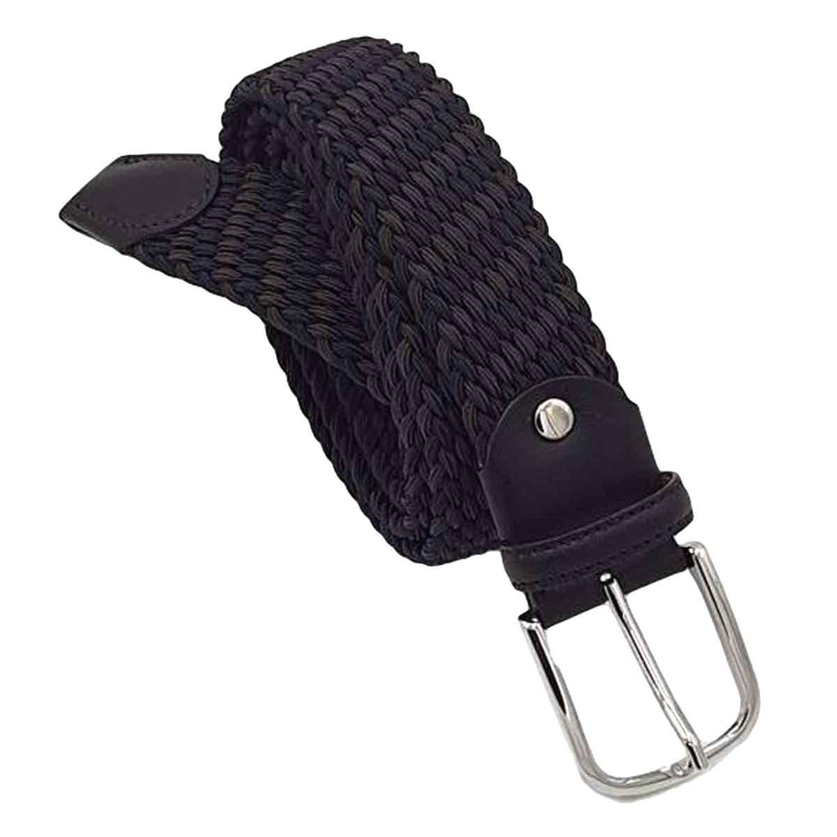 Cintura elastica 3,5 cm a trama obliqua bicolore in Viscosa  ,Fibbia anallergica - Blu/Moro