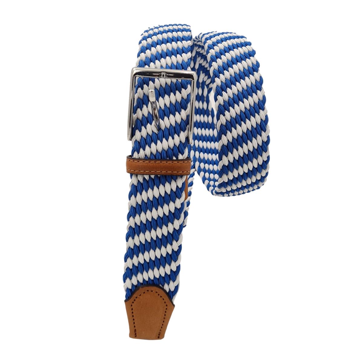Cintura elastica 3,5 cm a trama obliqua bicolore in Viscosa  ,Fibbia anallergica - Azzurro/Bianco