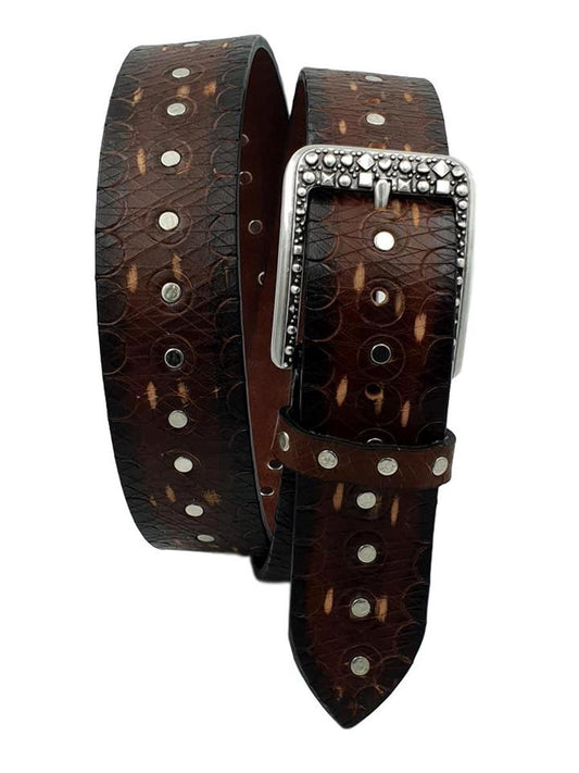 Cintura 4 cm in Cuoio abrasivato, tinto e lavorato a  mano, fibbia colore Argento vecchio