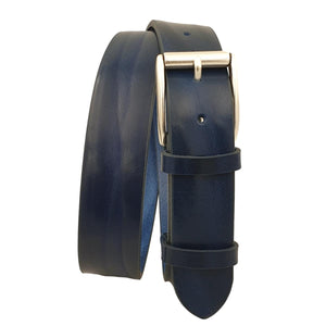 Cintura vero cuoio toro 4 cm con fibbia argento america anallergica - Blu (PICCOLI DIFETTI)