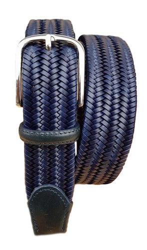 Cintura XXL elastica in pelle intrecciata 3 ,5 Nichel free ( TAGLIE EXTRALUNGHE ) - Blu - ESPERANTOBELTS