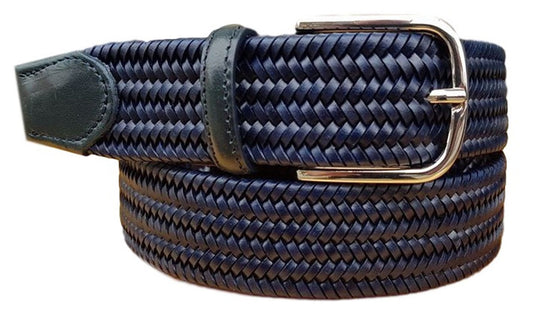 Cintura XXL elastica in pelle intrecciata 3 ,5 Nichel free ( TAGLIE EXTRALUNGHE ) - Blu - ESPERANTOBELTS