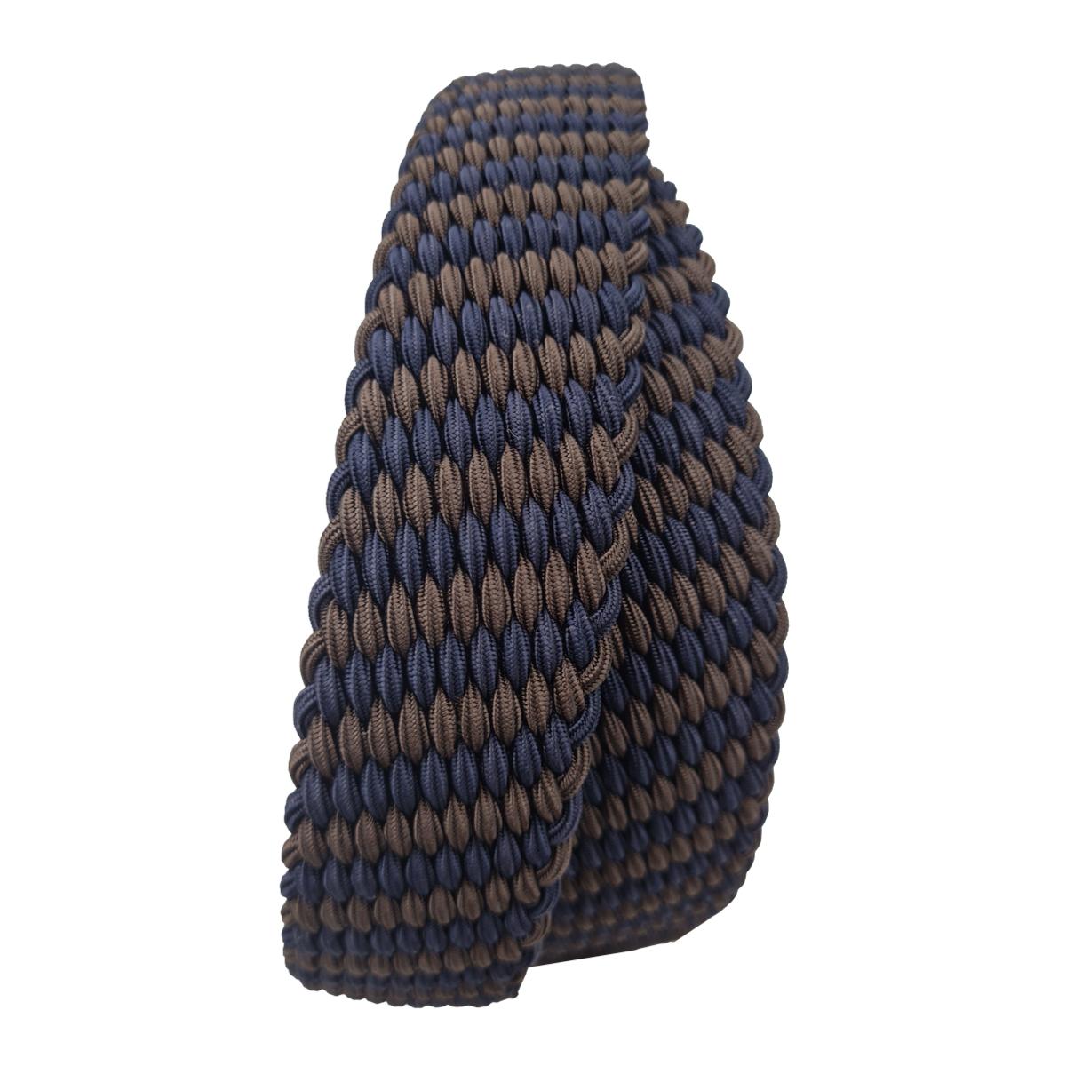 Cintura elastica 3,5 cm a trama obliqua bicolore in Viscosa  ,Fibbia anallergica - Blu/Moro