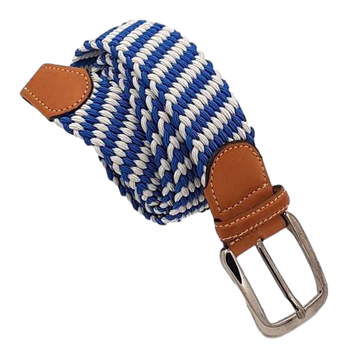 Cintura elastica 3,5 cm a trama obliqua bicolore in Viscosa  ,Fibbia anallergica - Azzurro/Bianco
