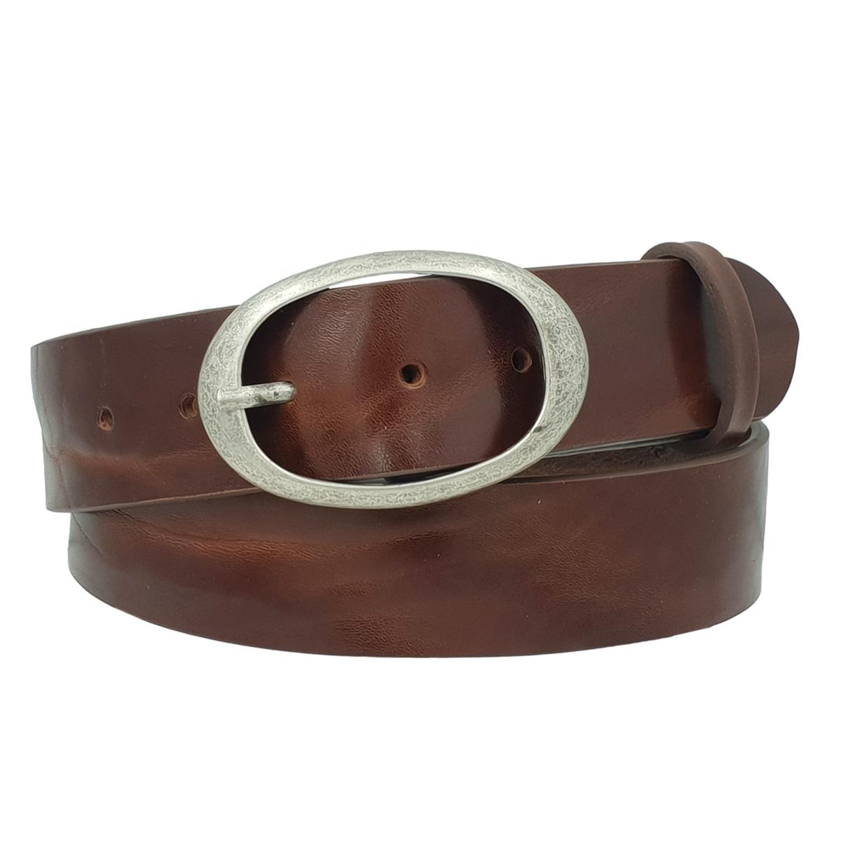 Cintura in vero cuoio di toro Plissettato 4 cm con fibbia intera Ovale Argento Antico