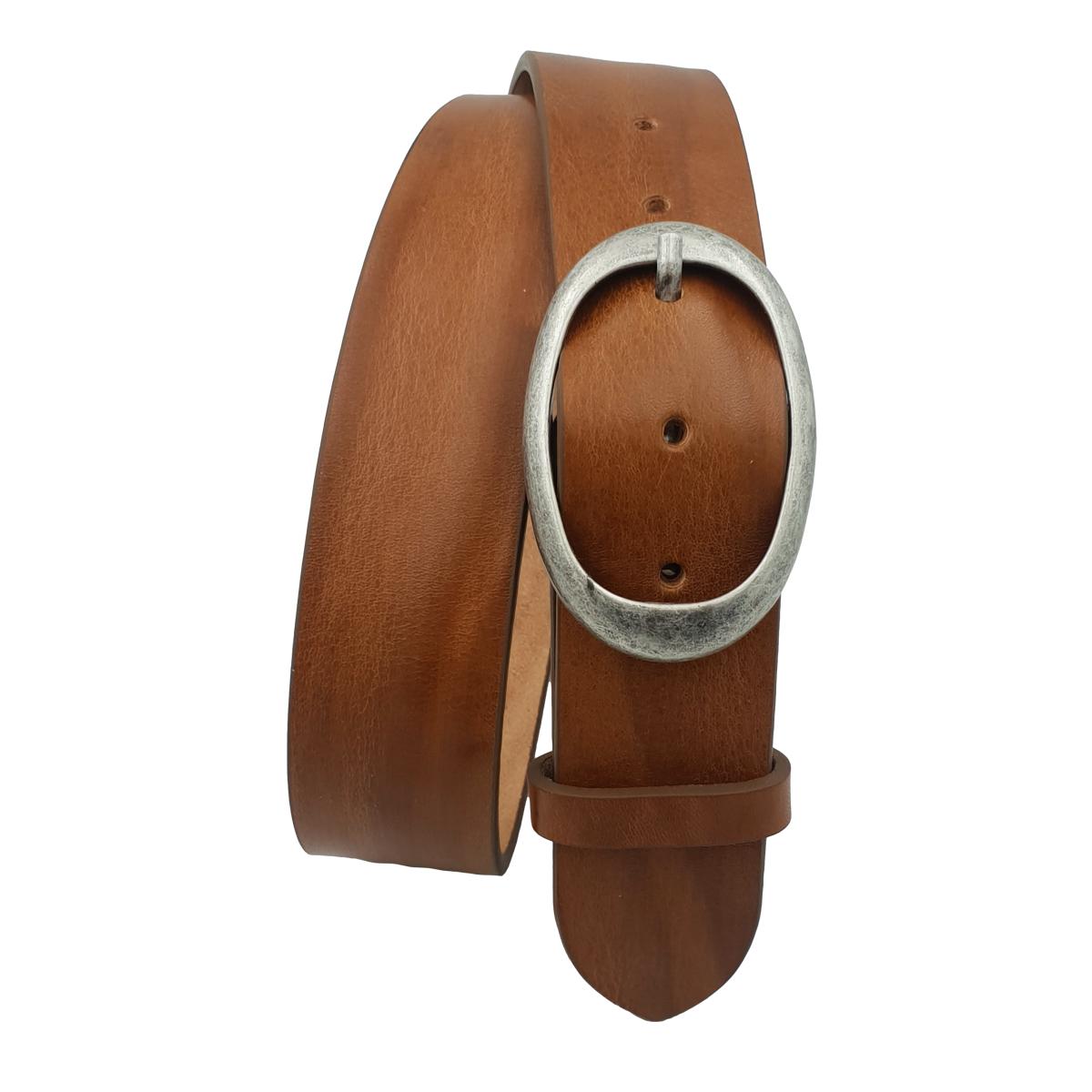 Cintura in vero cuoio di toro Plissettato 4 cm con fibbia intera Ovale Argento Antico