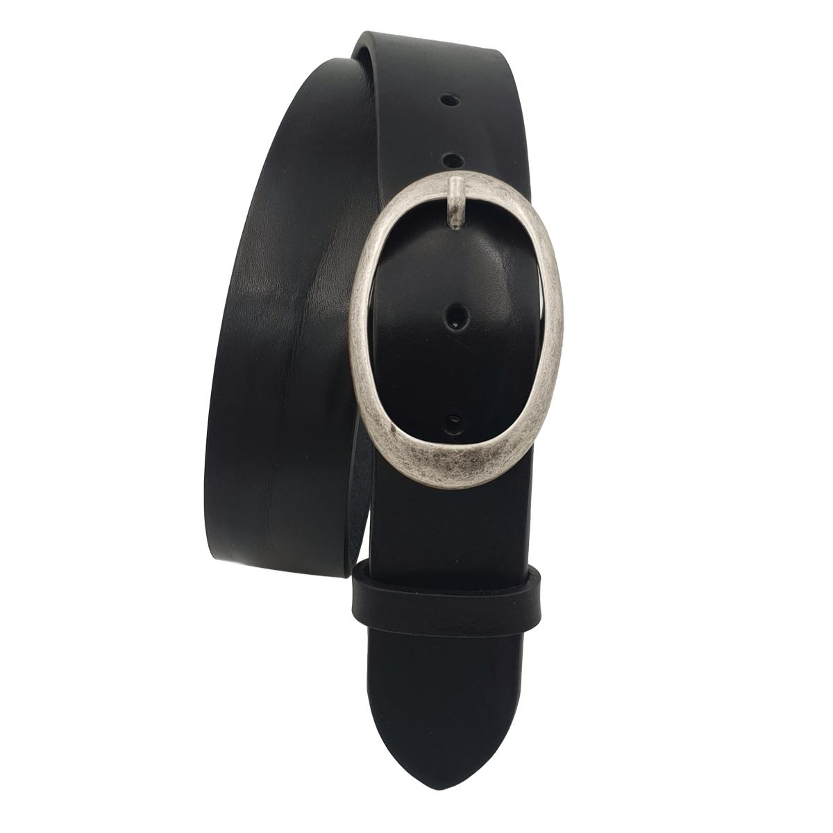 Cintura in vero cuoio di toro Plissettato 4 cm con fibbia intera Ovale Argento Antico