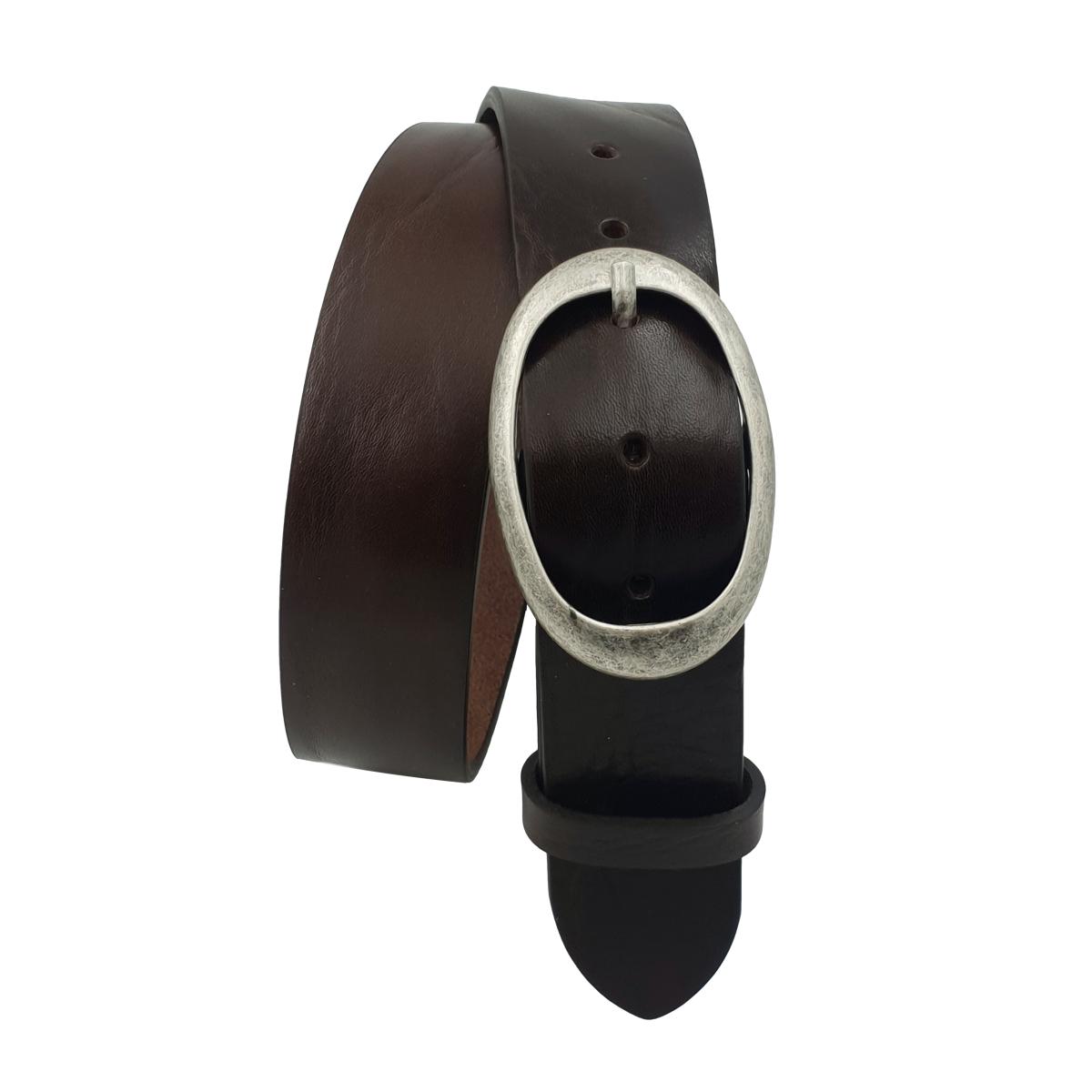 Cintura in vero cuoio di toro Plissettato 4 cm con fibbia intera Ovale Argento Antico
